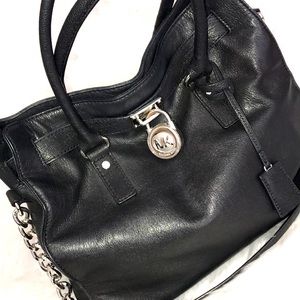 Michael Kors Hamilton handbag tote black with silver hardware like new